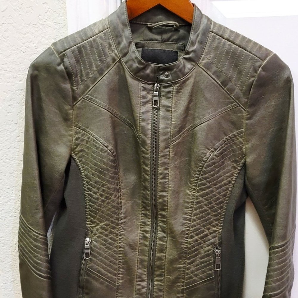 Dark green faux leather jacket, size S